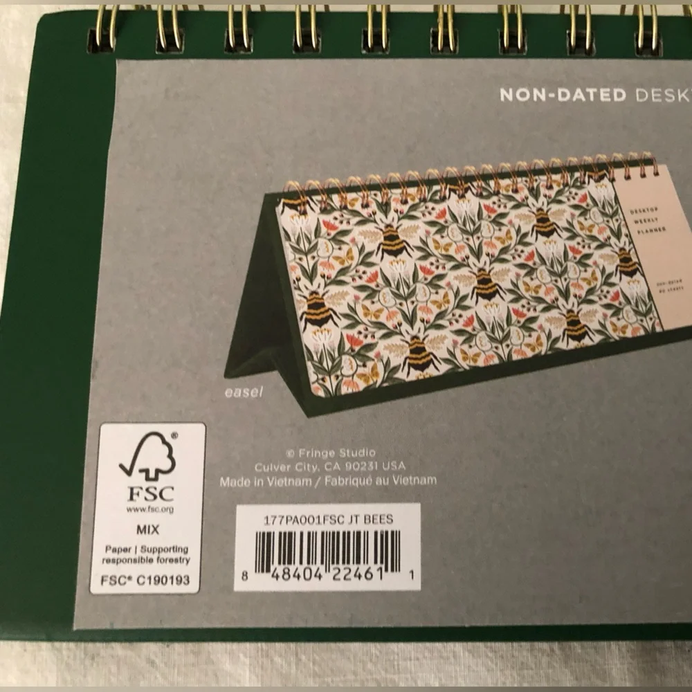 Juliana Tipton x Fringe weekly desktop planner featuring a bee and botanical pat